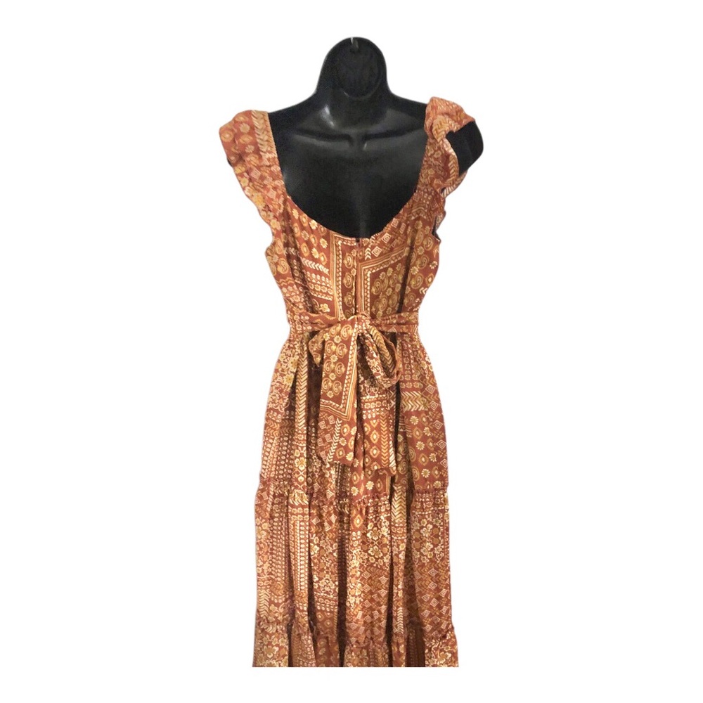 Trixxi‎ Rust Boho Patchwork Ruffle Strap belted T… - image 3